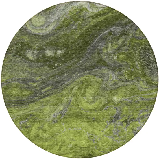 8' Olive Green And Lime Green Round Abstract Washable Indoor Outdoor Area Rug Photo 2