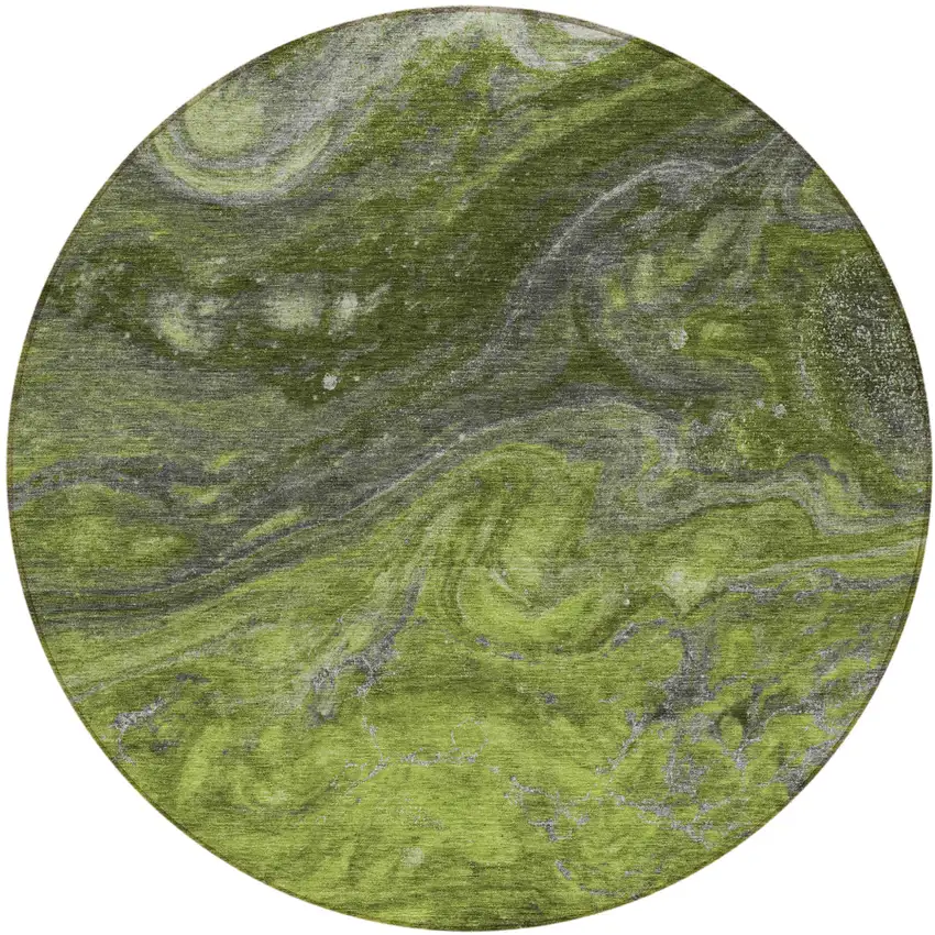 8' Olive Green And Lime Green Round Abstract Washable Indoor Outdoor Area Rug Photo 2