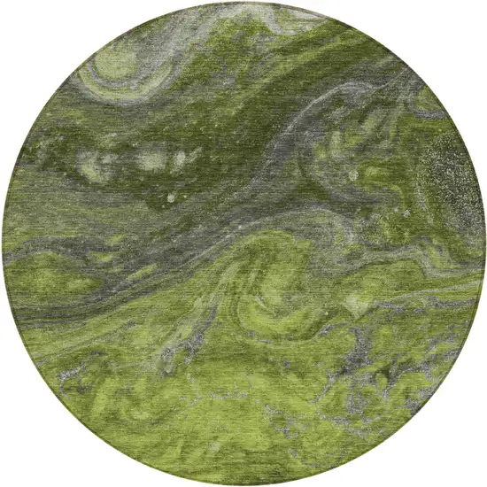 8' Olive Green And Lime Green Round Abstract Washable Indoor Outdoor Area Rug Photo 2
