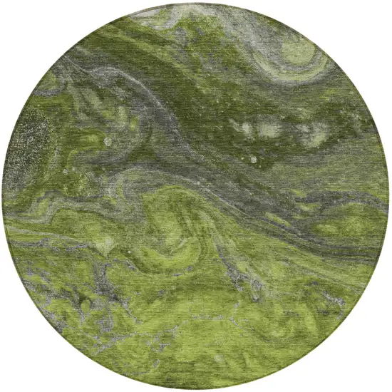 8' Olive Green And Lime Green Round Abstract Washable Indoor Outdoor Area Rug Photo 5