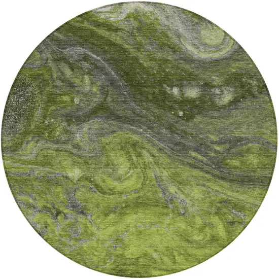 8' Olive Green And Lime Green Round Abstract Washable Indoor Outdoor Area Rug Photo 5