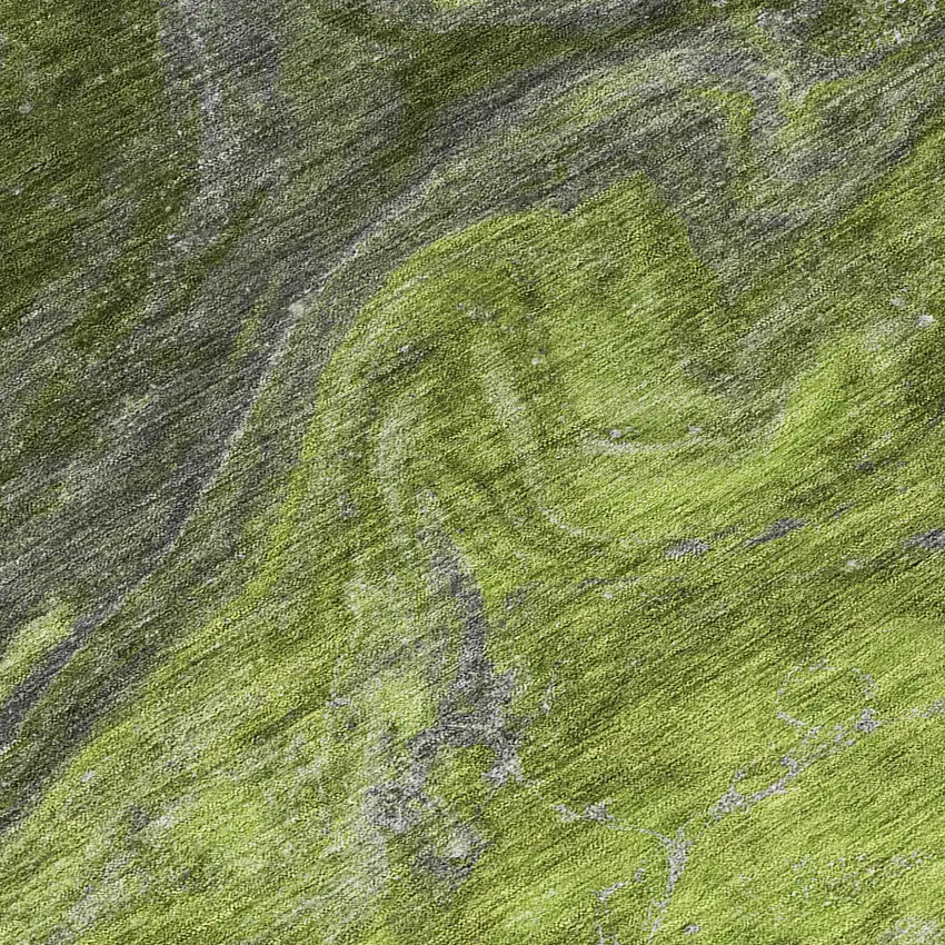 8' Olive Green And Lime Green Round Abstract Washable Indoor Outdoor Area Rug Photo 4