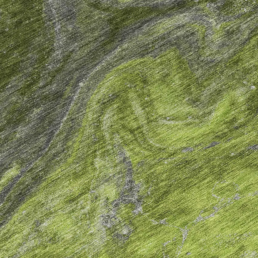 8' Olive Green And Lime Green Round Abstract Washable Indoor Outdoor Area Rug Photo 4