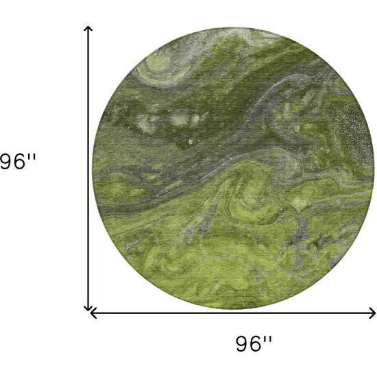 8' Olive Green And Lime Green Round Abstract Washable Indoor Outdoor Area Rug Photo 3