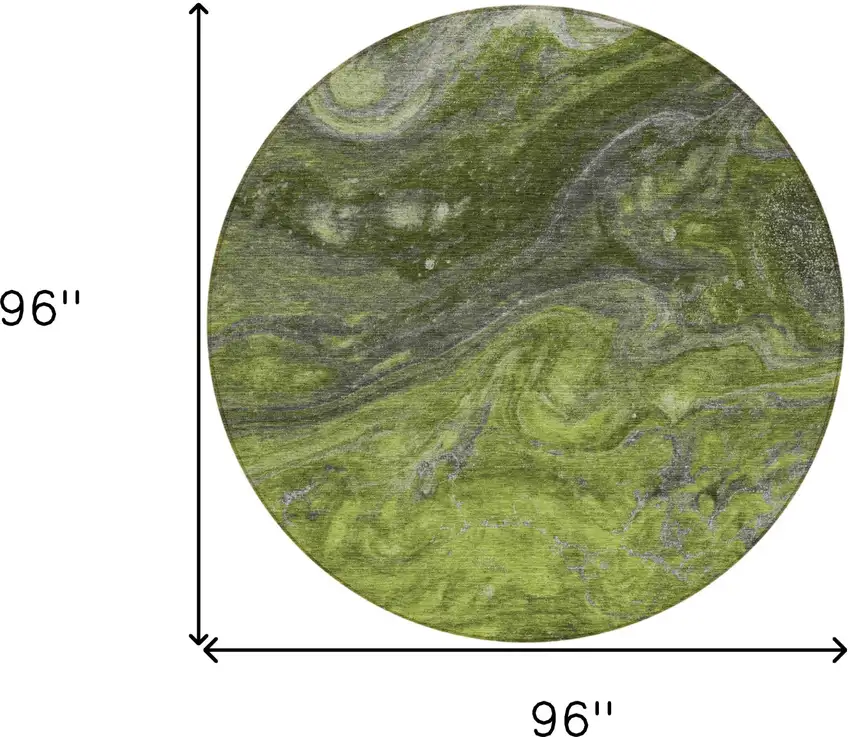 8' Olive Green And Lime Green Round Abstract Washable Indoor Outdoor Area Rug Photo 3