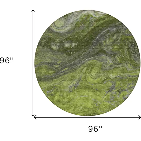 8' Olive Green And Lime Green Round Abstract Washable Indoor Outdoor Area Rug Photo 3