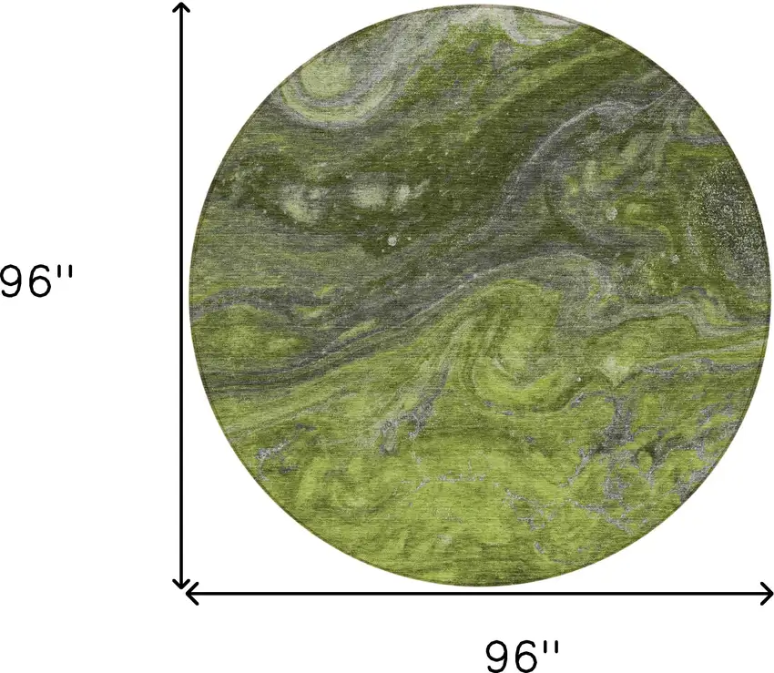 8' Olive Green And Lime Green Round Abstract Washable Indoor Outdoor Area Rug Photo 3