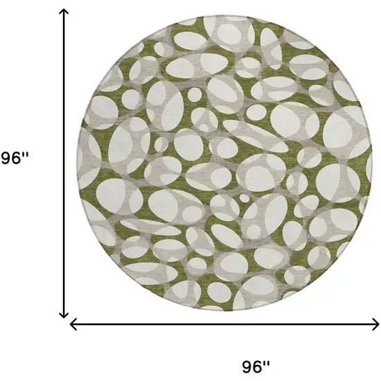 8' Olive Green And Linen Round Abstract Washable Indoor Outdoor Area Rug Photo 8