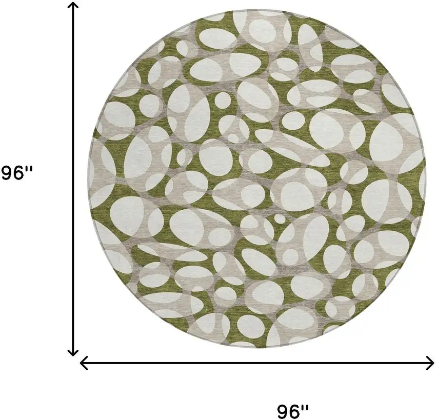 8' Olive Green And Linen Round Abstract Washable Indoor Outdoor Area Rug Photo 8
