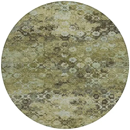 8' Olive Green And Mint Green Round Abstract Washable Indoor Outdoor Area Rug Photo 3