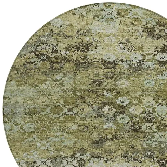 8' Olive Green And Mint Green Round Abstract Washable Indoor Outdoor Area Rug Photo 2