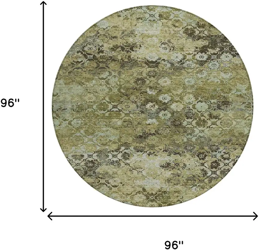 8' Olive Green And Mint Green Round Abstract Washable Indoor Outdoor Area Rug Photo 8
