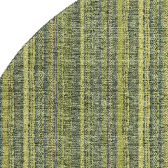 8' Olive Green And Navy Blue Striped Washable Round Rug With UV Protection Photo 2