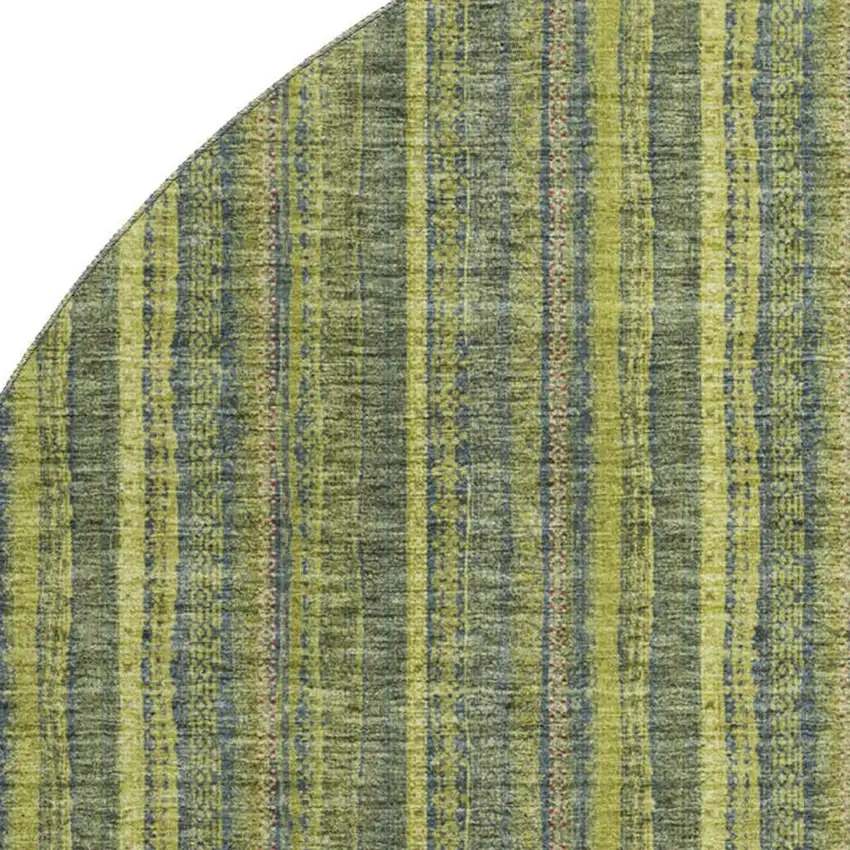 8' Olive Green And Navy Blue Striped Washable Round Rug With UV Protection Photo 2