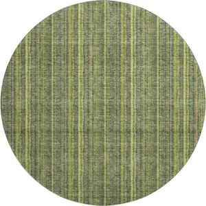 Photo of 8' Olive Green And Navy Blue Striped Washable Round Rug With UV Protection
