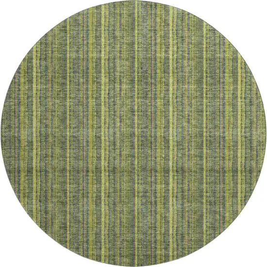 8' Olive Green And Navy Blue Striped Washable Round Rug With UV Protection Photo 1