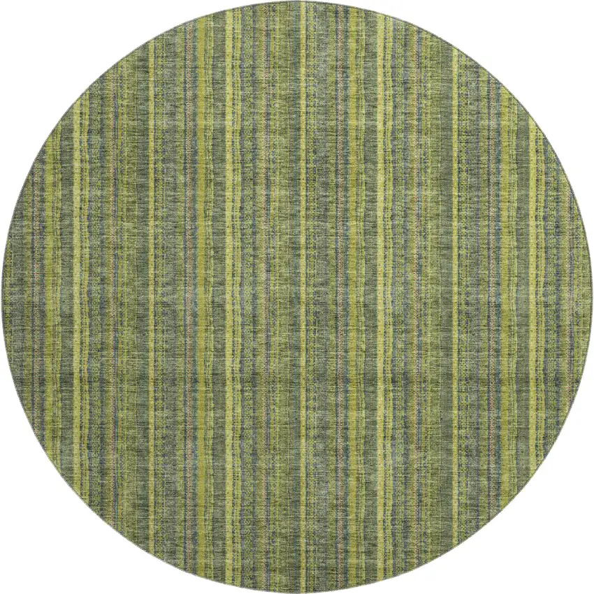 8' Olive Green And Navy Blue Striped Washable Round Rug With UV Protection Photo 1