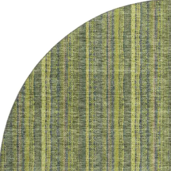 8' Olive Green And Navy Blue Striped Washable Round Rug With UV Protection Photo 3
