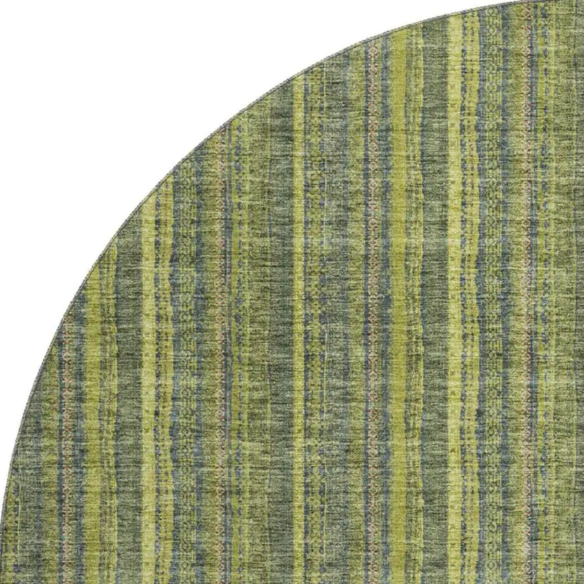 8' Olive Green And Navy Blue Striped Washable Round Rug With UV Protection Photo 3