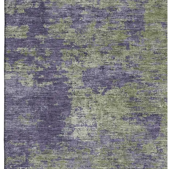 8' Olive Green And Purple Abstract Washable Area Rug With UV Protection Photo 2