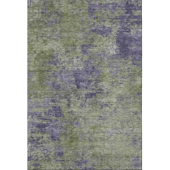 8' Olive Green And Purple Abstract Washable Area Rug With UV Protection Photo 3