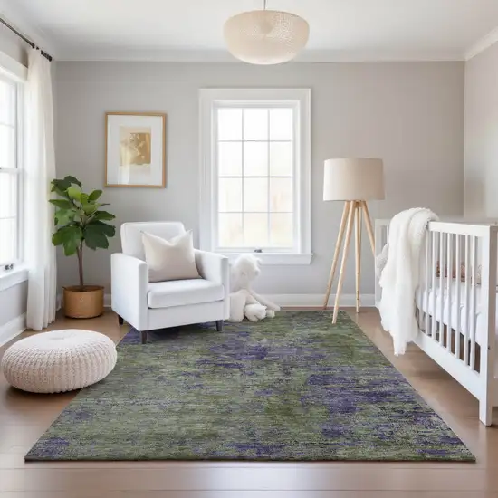 8' Olive Green And Purple Abstract Washable Area Rug With UV Protection Photo 5