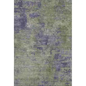 Photo of 8' Olive Green And Purple Abstract Washable Area Rug With UV Protection