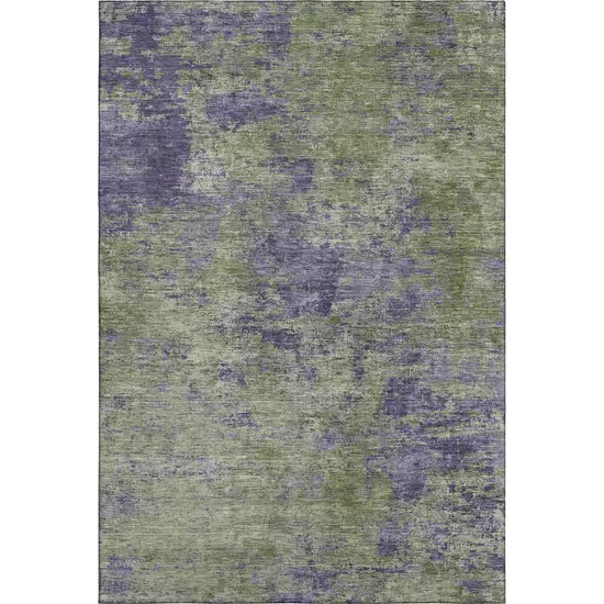 8' Olive Green And Purple Abstract Washable Area Rug With UV Protection Photo 1