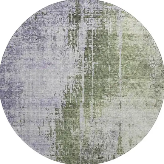 8' Olive Green And Purple Abstract Washable Round Rug With UV Protection Photo 3