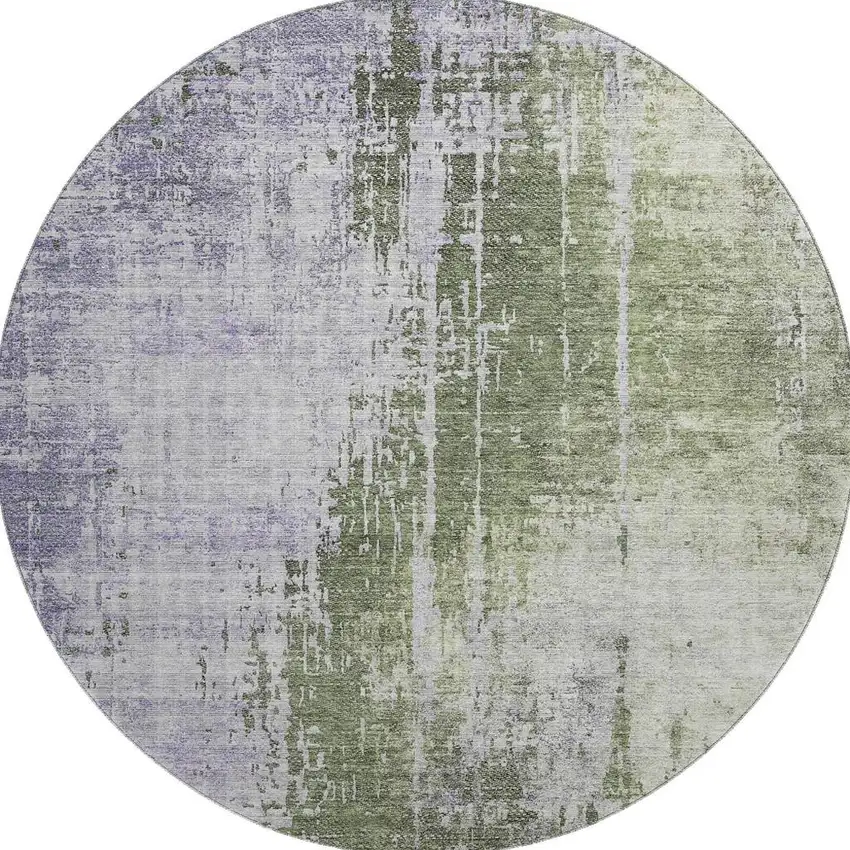 8' Olive Green And Purple Abstract Washable Round Rug With UV Protection Photo 3