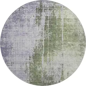 Photo of 8' Olive Green And Purple Abstract Washable Round Rug With UV Protection
