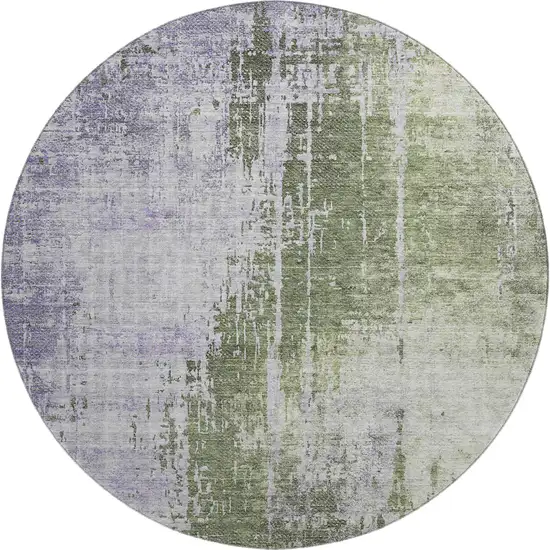 8' Olive Green And Purple Abstract Washable Round Rug With UV Protection Photo 1