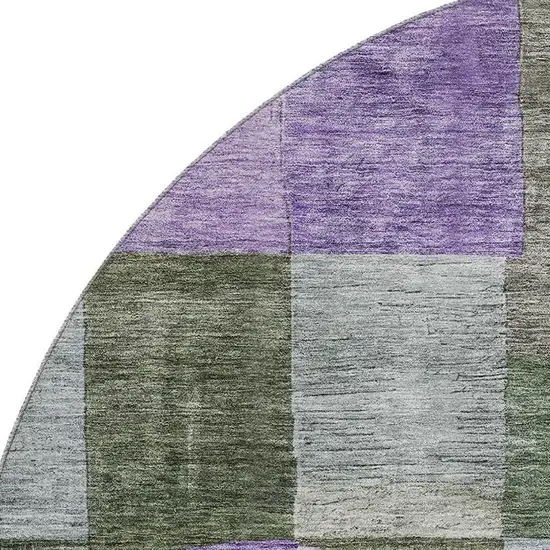 8' Olive Green And Purple Geometric Washable Round Rug With UV Protection Photo 2