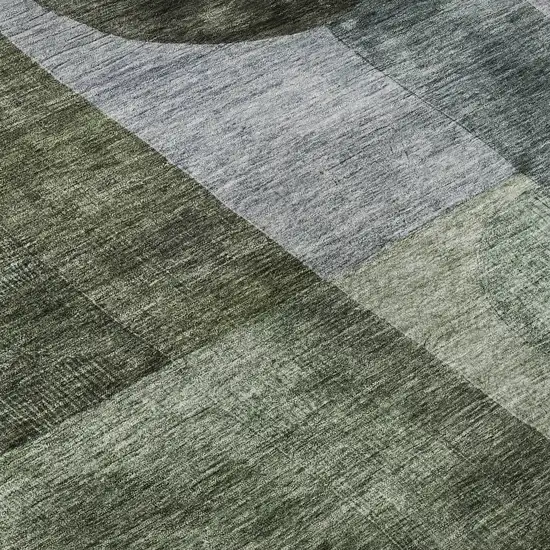 8' Olive Green And Purple Geometric Washable Round Rug With UV Protection Photo 8