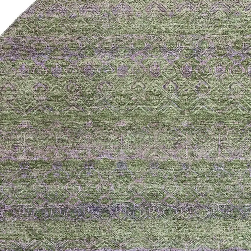 8' Olive Green And Purple Striped Washable Round Rug With UV Protection Photo 3