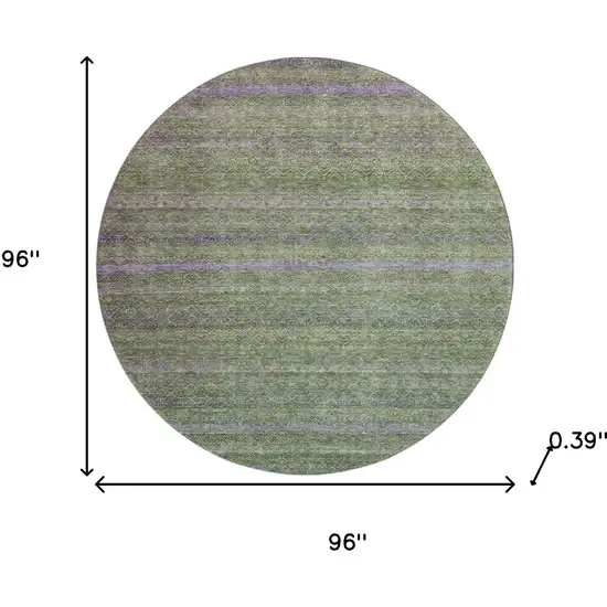 8' Olive Green And Purple Striped Washable Round Rug With UV Protection Photo 8