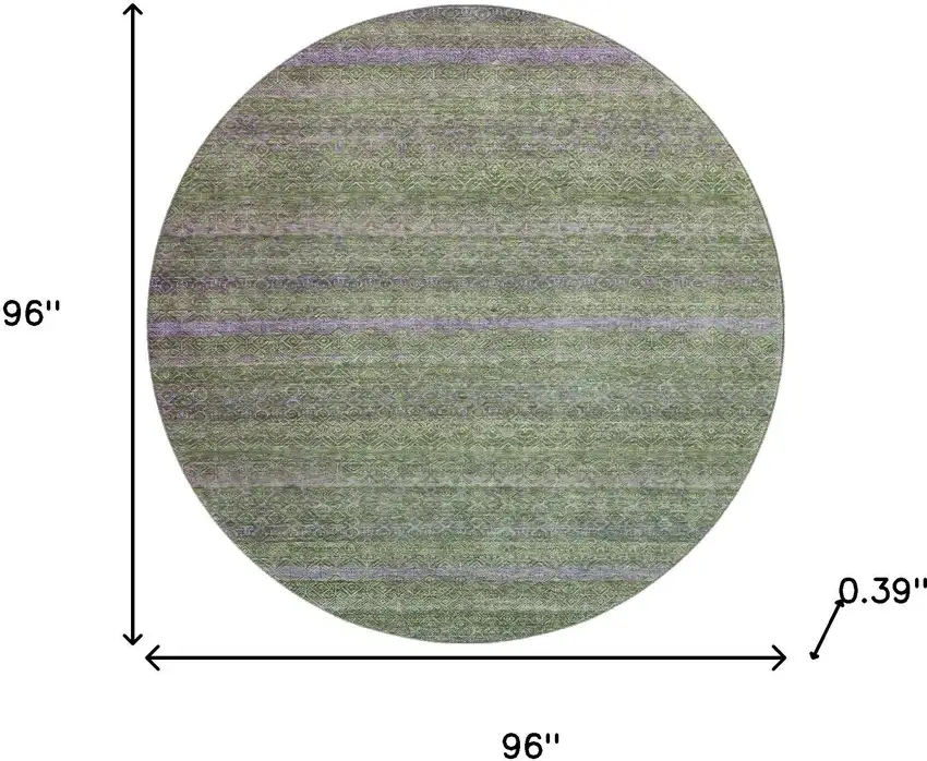 8' Olive Green And Purple Striped Washable Round Rug With UV Protection Photo 8