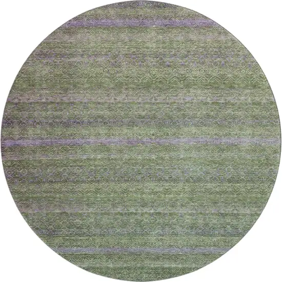 8' Olive Green And Purple Striped Washable Round Rug With UV Protection Photo 1