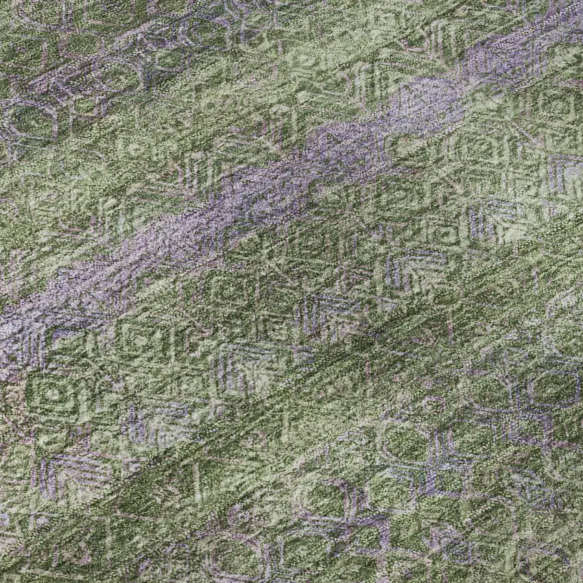 8' Olive Green And Purple Striped Washable Round Rug With UV Protection Photo 7