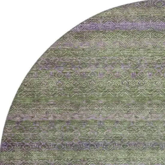 8' Olive Green And Purple Striped Washable Round Rug With UV Protection Photo 4