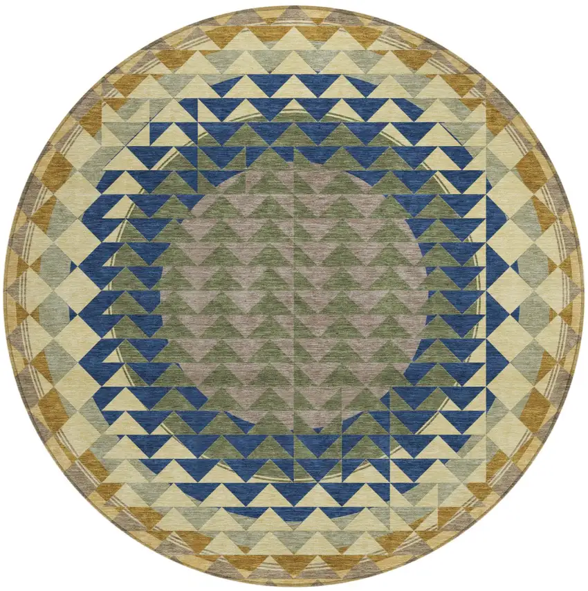 8' Olive Green And Rust Round Geometric Washable Indoor Outdoor Area Rug Photo 4