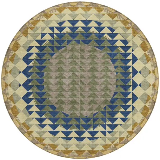 8' Olive Green And Rust Round Geometric Washable Indoor Outdoor Area Rug Photo 4