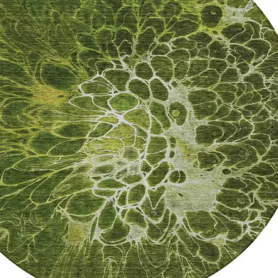 8' Olive Green And Sage Round Abstract Washable Indoor Outdoor Area Rug Photo 4