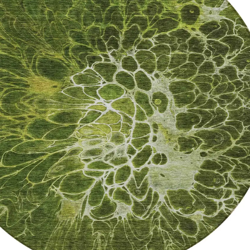 8' Olive Green And Sage Round Abstract Washable Indoor Outdoor Area Rug Photo 4