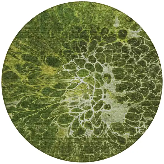 8' Olive Green And Sage Round Abstract Washable Indoor Outdoor Area Rug Photo 5