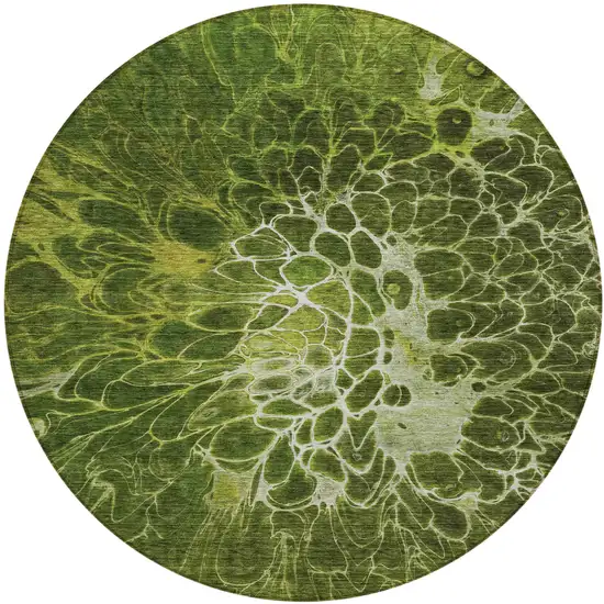 8' Olive Green And Sage Round Abstract Washable Indoor Outdoor Area Rug Photo 2