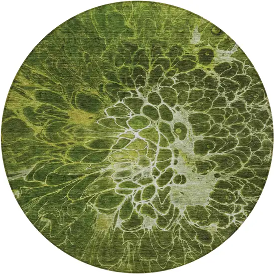 8' Olive Green And Sage Round Abstract Washable Indoor Outdoor Area Rug Photo 2