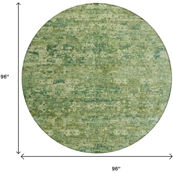 8' Olive Green And Sage Round Ikat Washable Indoor Outdoor Area Rug Photo 3