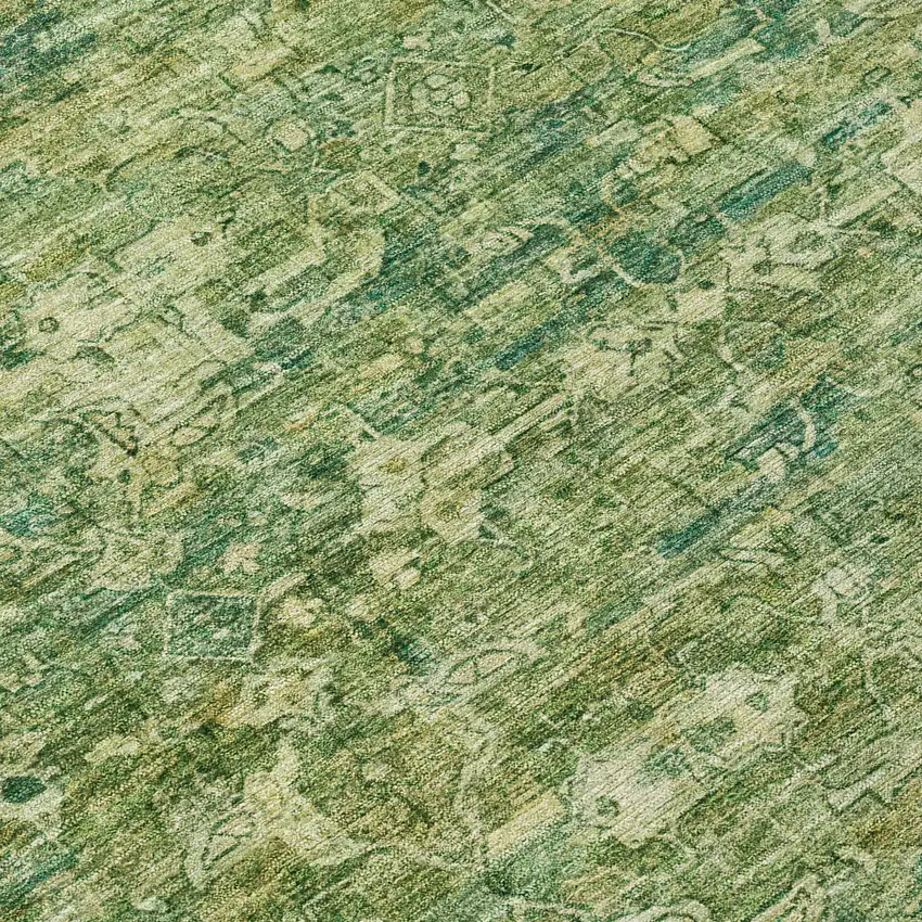 8' Olive Green And Sage Round Ikat Washable Indoor Outdoor Area Rug Photo 9