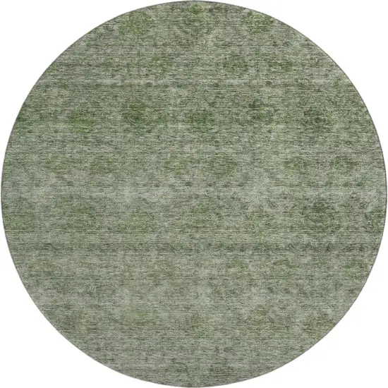 8' Olive Green And Silver Abstract Washable Round Rug With UV Protection Photo 1